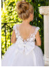 White Floral Lace Tulle V Back Long Flower Girl Dress